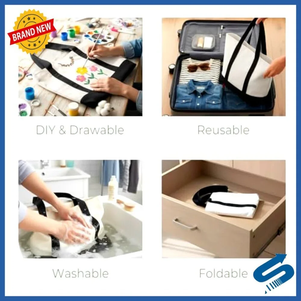 Canvas Tote Bag with Zipper and Pockets Reusable Grocery Shopping DIY